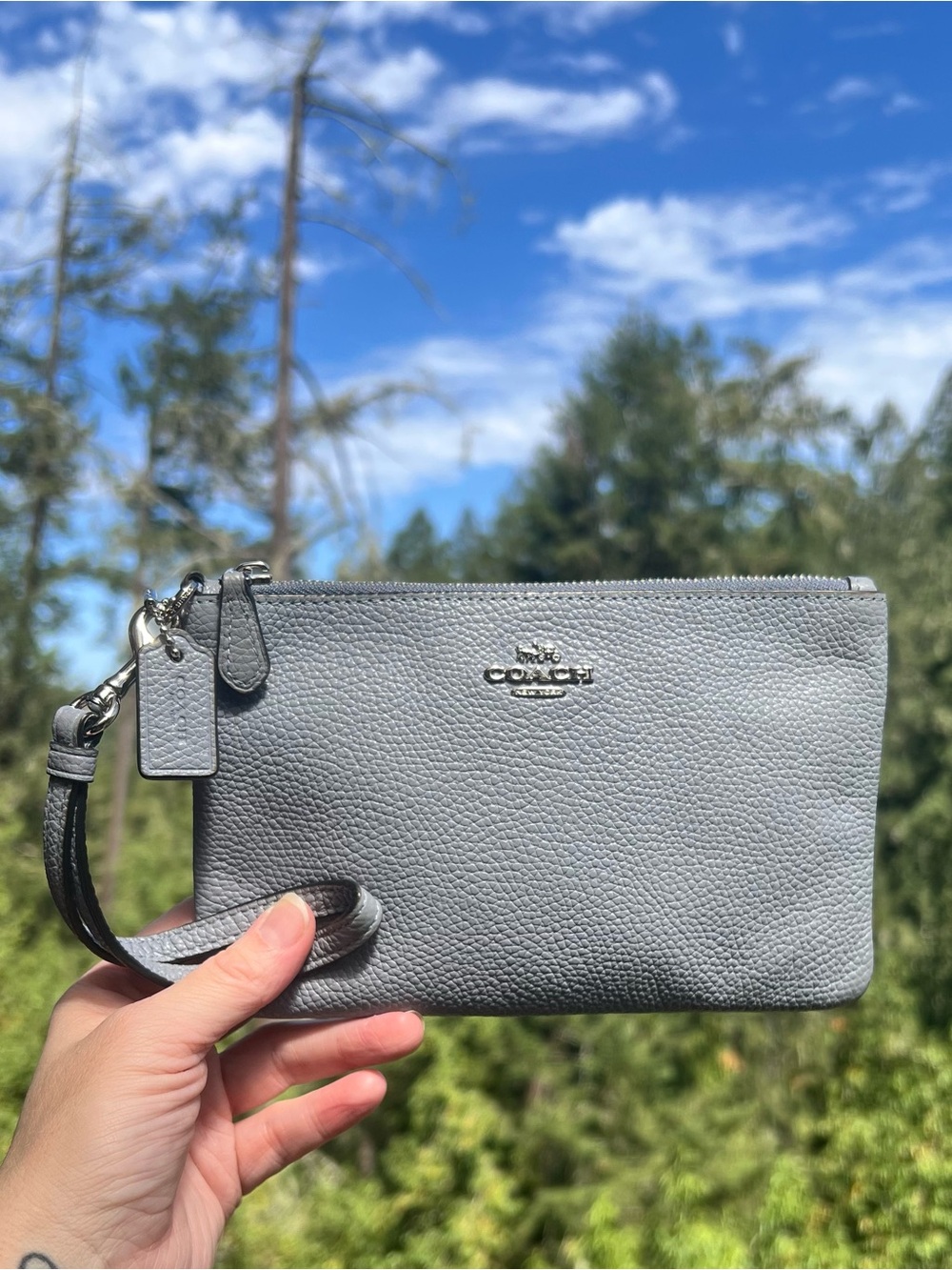 COACH Small Gray Pebble Leather Wristlet Wallet Clutch Silver Hardware AUTHENTIC